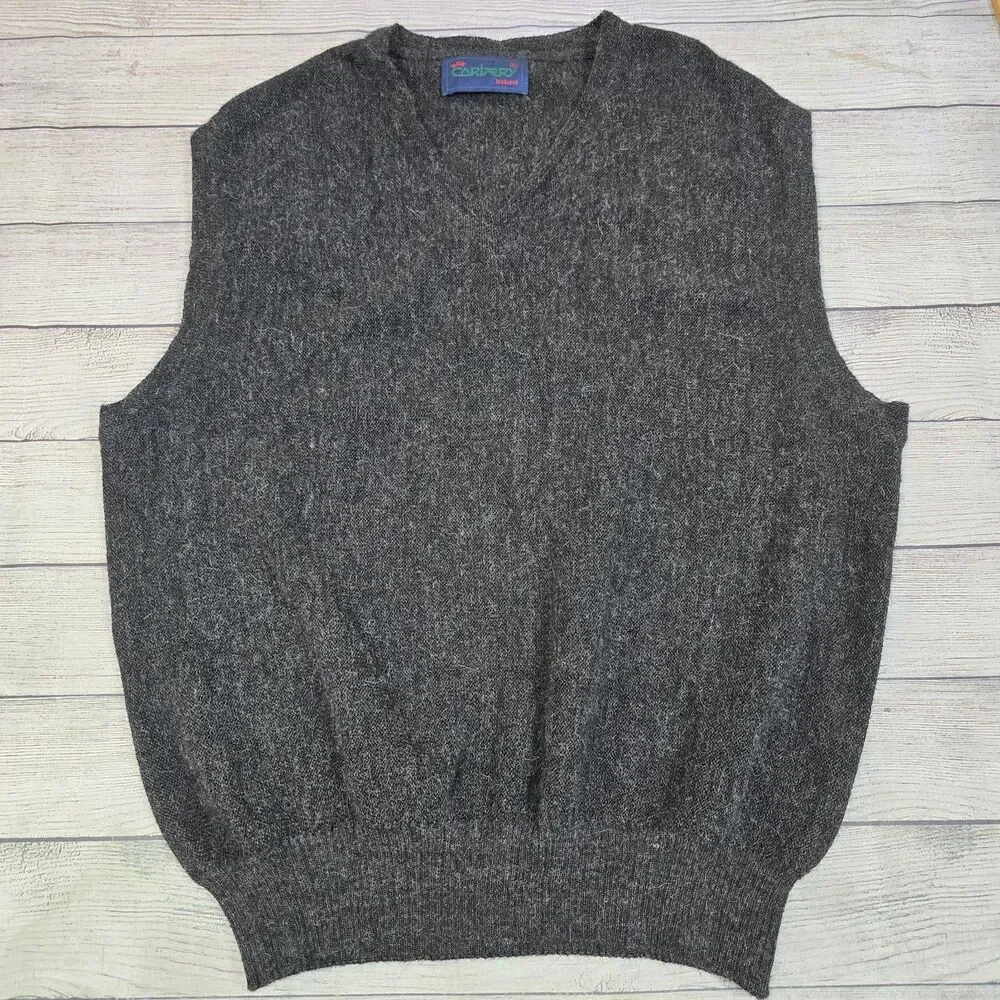 Vintage Carbery Ireland Alpaca Sweater Gray Knit Vest Made in Ireland Men's XL